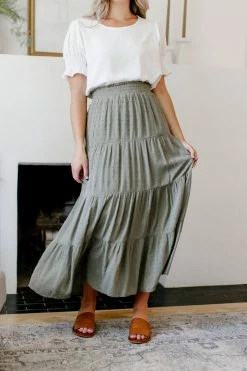 Tea N Rose 'Salem' Swiss Dot Tiered Maxi Skirt In Olive Summer Collection 6 Tea N Rose 'Salem' Swiss Dot Tiered Maxi Skirt In Olive Summer Collection