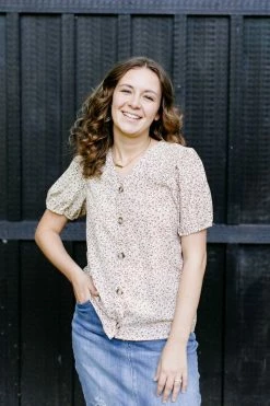 Tea N Rose Summer Collection 'Laura' Button Front Floral Blouse In Taupe