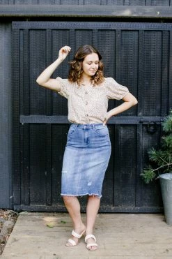 The Main Street Exchange 'Eden' Denim Knee Length Skirt