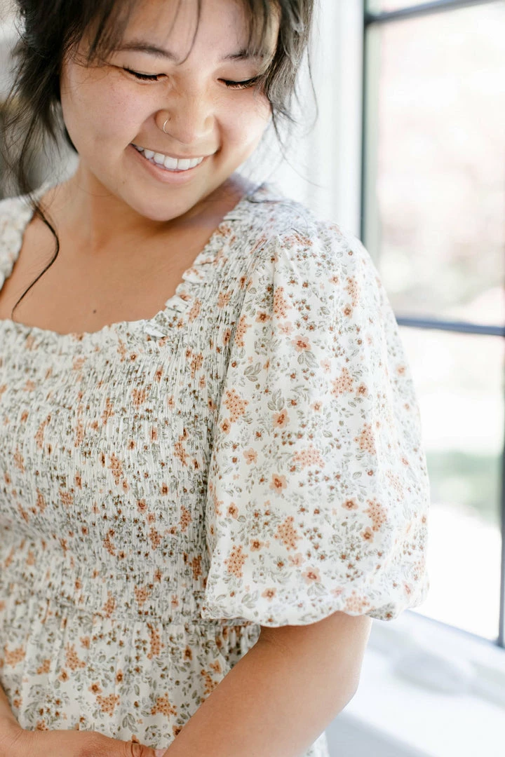 Polagram 'Bethany' Smocked Square Neck Floral Top In Cream Summer Collection 4 Polagram 'Bethany' Smocked Square Neck Floral Top In Cream Summer Collection