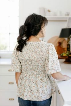 Polagram 'Bethany' Smocked Square Neck Floral Top In Cream Summer Collection 9 Polagram 'Bethany' Smocked Square Neck Floral Top In Cream Summer Collection