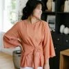 Doe & Rae 'Marina' Bell Sleeve Wrap Top In Persimmon Summer Collection