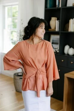 Doe & Rae 'Marina' Bell Sleeve Wrap Top In Persimmon Summer Collection