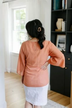 Doe & Rae 'Marina' Bell Sleeve Wrap Top In Persimmon Summer Collection