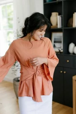 Doe & Rae 'Marina' Bell Sleeve Wrap Top In Persimmon Summer Collection