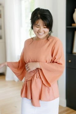Doe & Rae 'Marina' Bell Sleeve Wrap Top In Persimmon Summer Collection