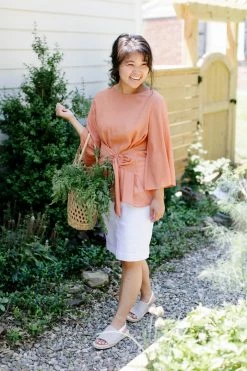 Doe & Rae 'Marina' Bell Sleeve Wrap Top In Persimmon Summer Collection