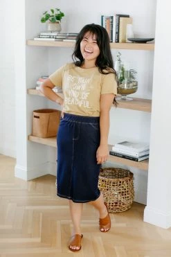 The Main Street Exchange 'Piper' Knee Length Knit Denim Skirt Exclusive Designs