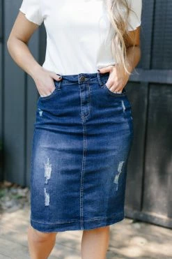The Main Street Exchange 'Indie' Distressed Denim Skirt