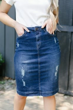 The Main Street Exchange 'Indie' Distressed Denim Skirt