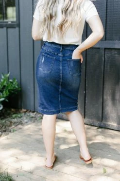 The Main Street Exchange 'Indie' Distressed Denim Skirt