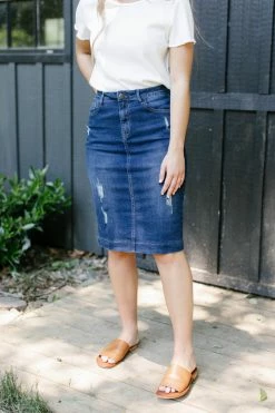 The Main Street Exchange 'Indie' Distressed Denim Skirt
