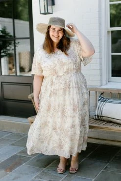 Polagram Summer Collection Extended 'Victoria' V-Neck Floral Print Dress In Cream