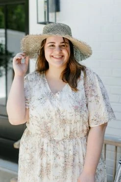 Polagram Summer Collection Extended 'Victoria' V-Neck Floral Print Dress In Cream