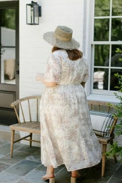 Polagram Summer Collection Extended 'Victoria' V-Neck Floral Print Dress In Cream