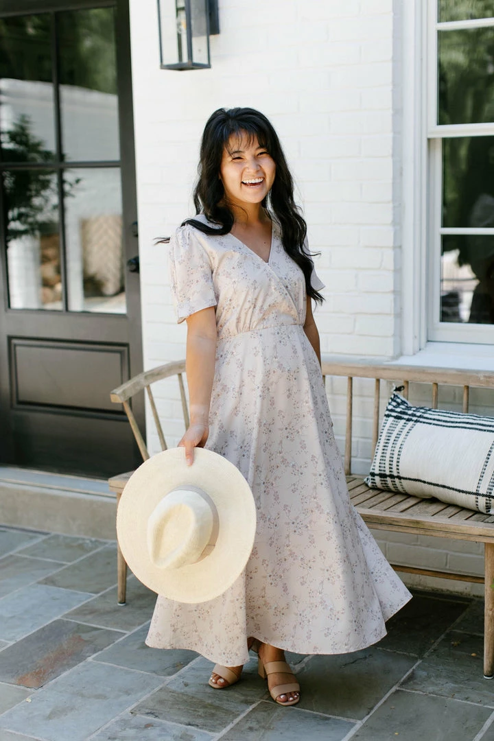 Wishlist Summer Collection 'Della' Floral Wrap Front Midi Dress In Mocha 1 Wishlist Summer Collection 'Della' Floral Wrap Front Midi Dress In Mocha