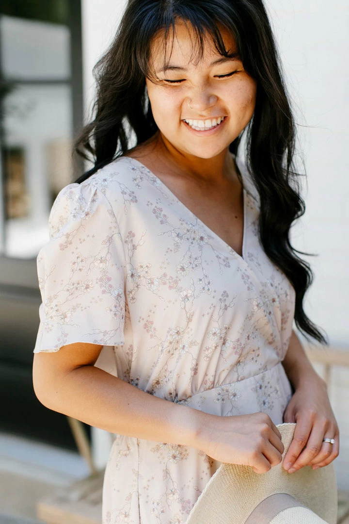 Wishlist Summer Collection 'Della' Floral Wrap Front Midi Dress In Mocha 5 Wishlist Summer Collection 'Della' Floral Wrap Front Midi Dress In Mocha