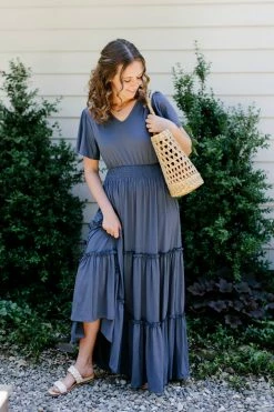 Mikarose 'Linette' Tiered Maxi Dress In Slate Blue
