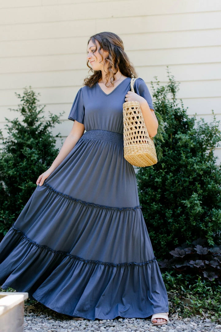 Mikarose 'Linette' Tiered Maxi Dress In Slate Blue 3 Mikarose 'Linette' Tiered Maxi Dress In Slate Blue