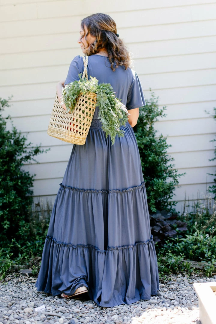 Mikarose 'Linette' Tiered Maxi Dress In Slate Blue 5 Mikarose 'Linette' Tiered Maxi Dress In Slate Blue
