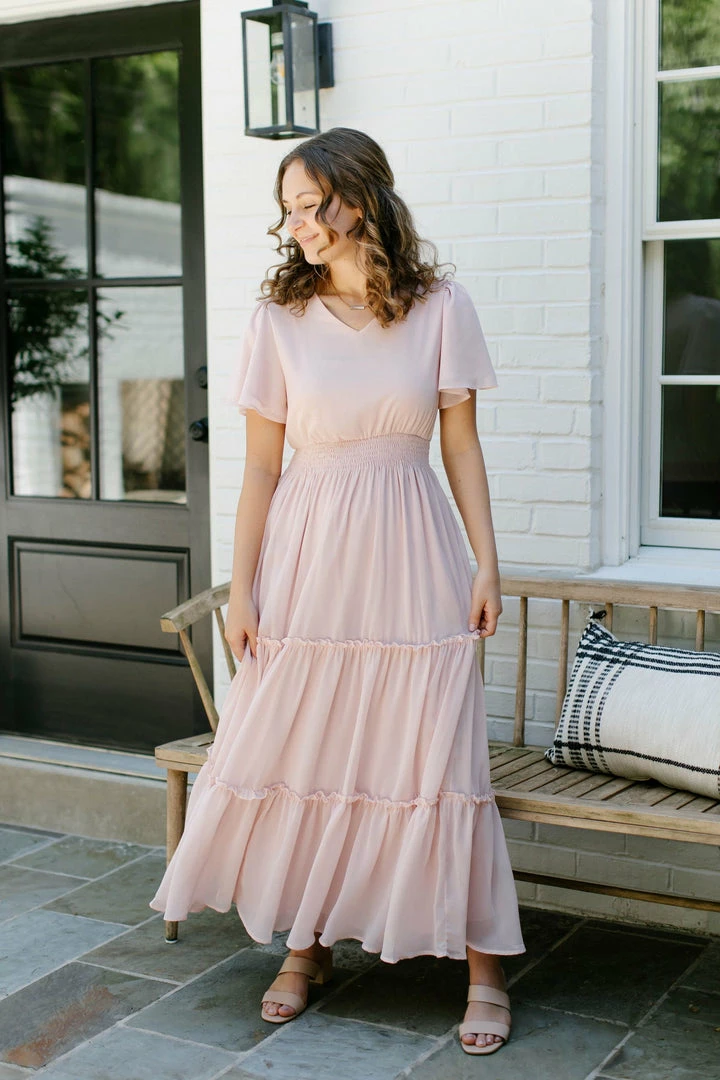 Mikarose 'Elizabeth' Tiered Maxi Dress In Soft Rose Summer Collection 1 Mikarose 'Elizabeth' Tiered Maxi Dress In Soft Rose Summer Collection