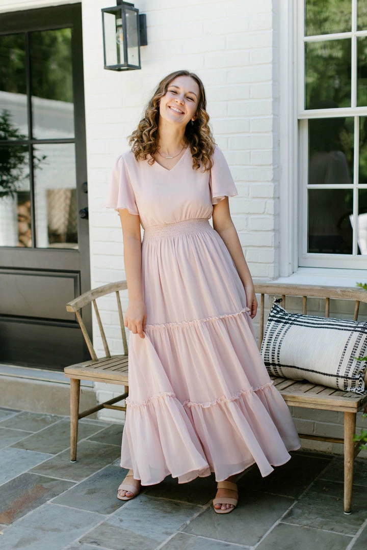 Mikarose 'Elizabeth' Tiered Maxi Dress In Soft Rose Summer Collection 2 Mikarose 'Elizabeth' Tiered Maxi Dress In Soft Rose Summer Collection