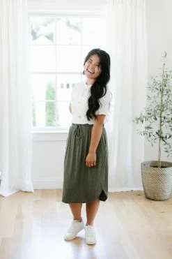 Chris & Carol 'Juno' Ribbed Knit Skirt In Olive