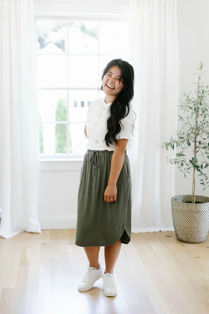 Chris & Carol 'Juno' Ribbed Knit Skirt In Olive 2 Chris & Carol 'Juno' Ribbed Knit Skirt In Olive