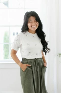 Polagram Tops/Cardigans 'Easton' Embroidered Leaf Print Top In Ivory FINAL SALE