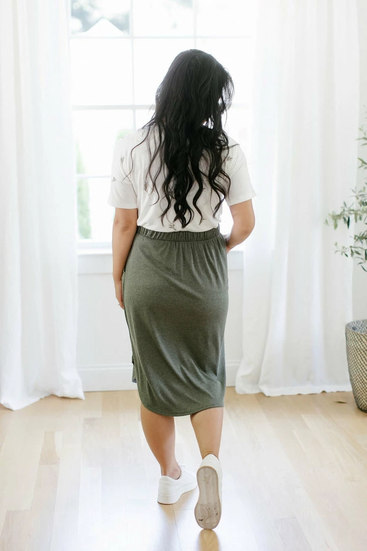 Chris & Carol 'Juno' Ribbed Knit Skirt In Olive 5 Chris & Carol 'Juno' Ribbed Knit Skirt In Olive