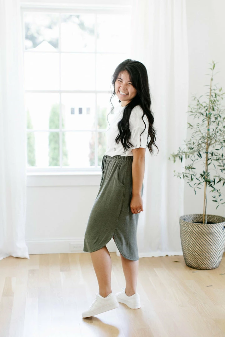 Chris & Carol 'Juno' Ribbed Knit Skirt In Olive 4 Chris & Carol 'Juno' Ribbed Knit Skirt In Olive