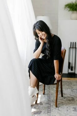 Tea N Rose 'Halle' Pin Stripe Dress In Black