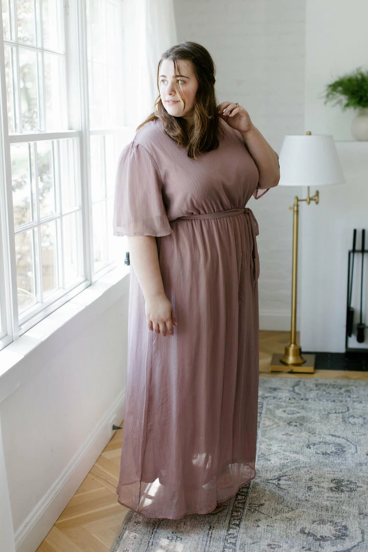 Tea N Rose PLUS 'Amberly' Chiffon Maxi Dress In Mauve Summer Collection 2 Tea N Rose PLUS 'Amberly' Chiffon Maxi Dress In Mauve Summer Collection
