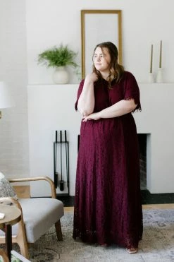 The Main Street Exchange 'Odessa' Lace Dress In Burgundy Exclusive Designs