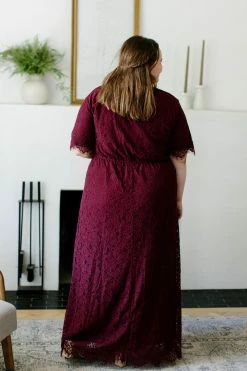 The Main Street Exchange 'Odessa' Lace Dress In Burgundy Exclusive Designs