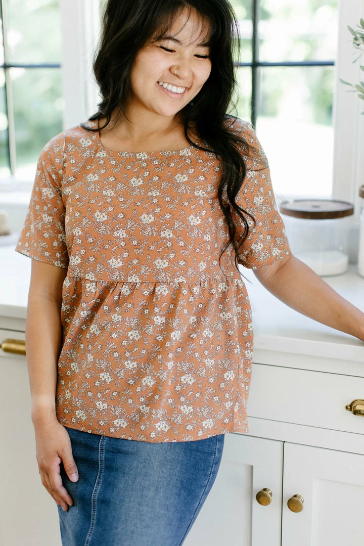 Polagram Summer Collection 'Sedona' Floral Peplum Top In Rust 1 Polagram Summer Collection 'Sedona' Floral Peplum Top In Rust