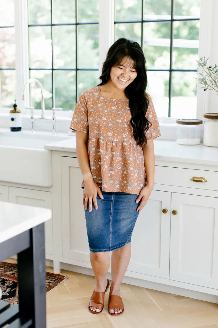 Polagram Summer Collection 'Sedona' Floral Peplum Top In Rust 2 Polagram Summer Collection 'Sedona' Floral Peplum Top In Rust