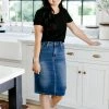 The Main Street Exchange 'Scout' Knit Denim Skirt In Dark Wash Exclusive Designs