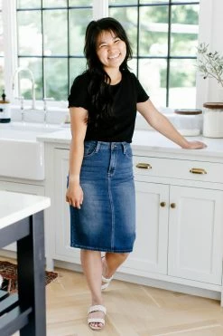 The Main Street Exchange 'Scout' Knit Denim Skirt In Dark Wash Exclusive Designs