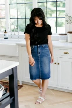The Main Street Exchange 'Scout' Knit Denim Skirt In Dark Wash Exclusive Designs