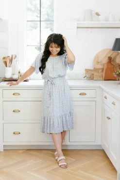 Tea N Rose 'Marah' Printed Midi Dress In Blue Summer Collection