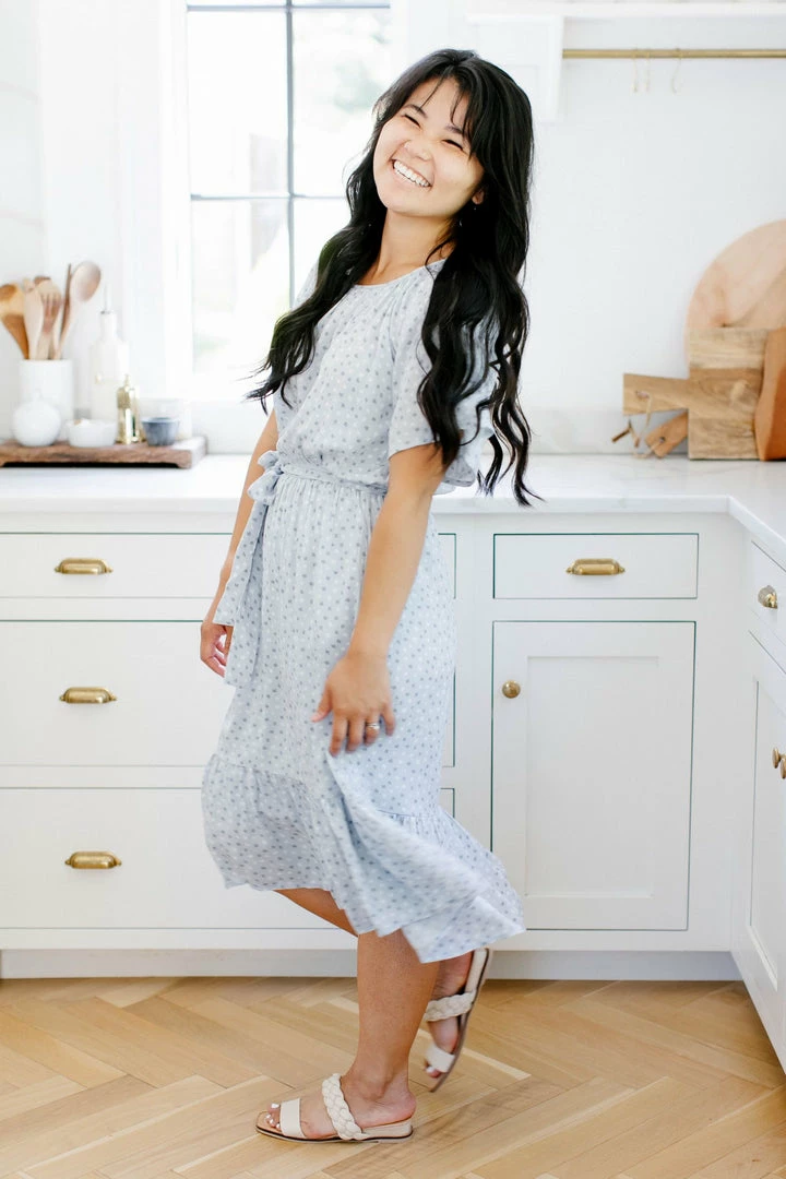 Tea N Rose 'Marah' Printed Midi Dress In Blue Summer Collection 2 Tea N Rose 'Marah' Printed Midi Dress In Blue Summer Collection