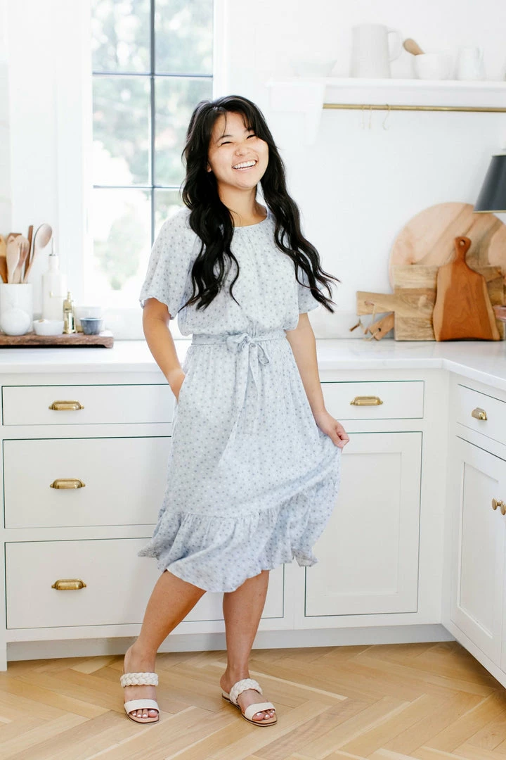 Tea N Rose 'Marah' Printed Midi Dress In Blue Summer Collection 3 Tea N Rose 'Marah' Printed Midi Dress In Blue Summer Collection