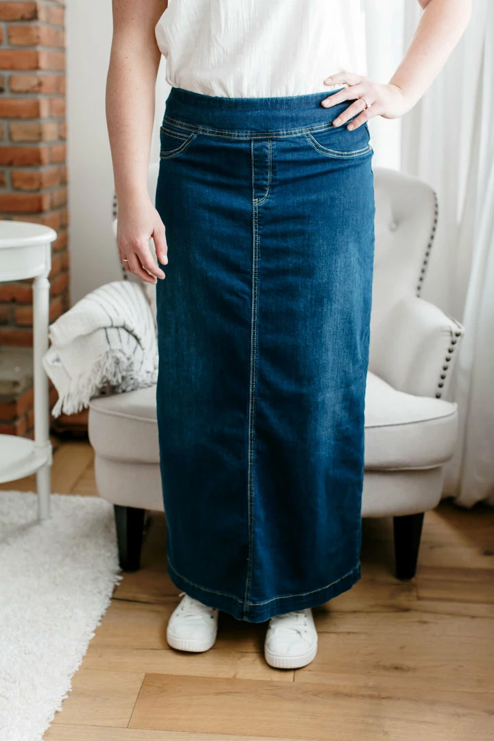 The Main Street Exchange 'Sara' Ankle Length Denim Skirt Dark Wash 1 The Main Street Exchange 'Sara' Ankle Length Denim Skirt Dark Wash