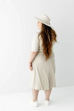Gilli Extended 'Sofia' Waist Tie Ribbed Midi Dress In Oatmeal Dresses