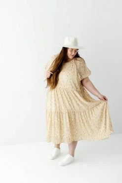 Hayden Los Angeles Dresses Extended 'Elspeth' Tiered Ditsy Floral Midi Dress In Yellow FINAL SALE