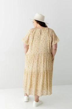 Hayden Los Angeles Dresses Extended 'Elspeth' Tiered Ditsy Floral Midi Dress In Yellow FINAL SALE