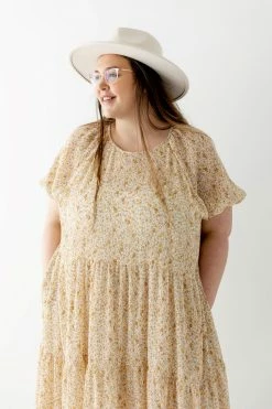 Hayden Los Angeles Dresses Extended 'Elspeth' Tiered Ditsy Floral Midi Dress In Yellow FINAL SALE