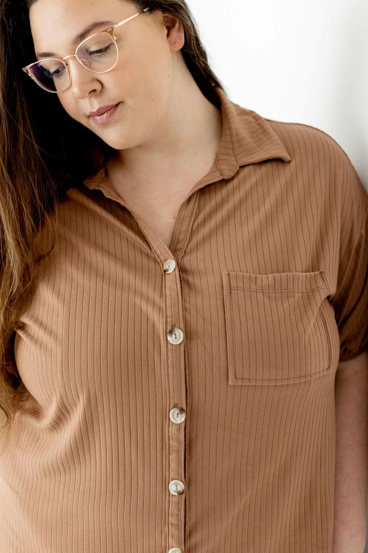 Gilli Extended 'Devon' Ribbed Button Down Top In Mocha FINAL SALE Tops/Cardigans 2 Gilli Extended 'Devon' Ribbed Button Down Top In Mocha FINAL SALE Tops/Cardigans