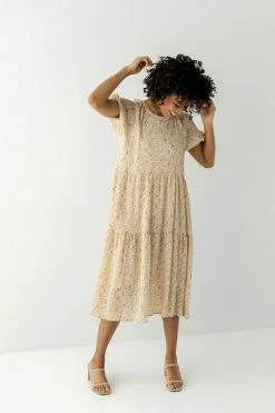 Hayden Los Angeles 'Elspeth' Tiered Ditsy Floral Midi Dress In Yellow FINAL SALE Dresses